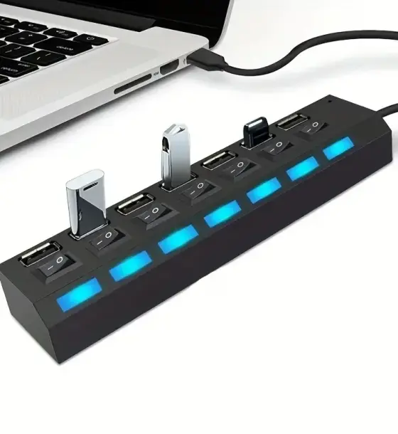 7-pordiline USB hub LED-indikaatoritega