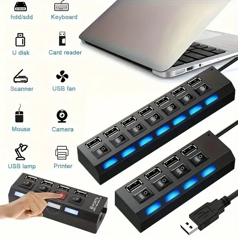 7-pordiline USB hub LED-indikaatoritega