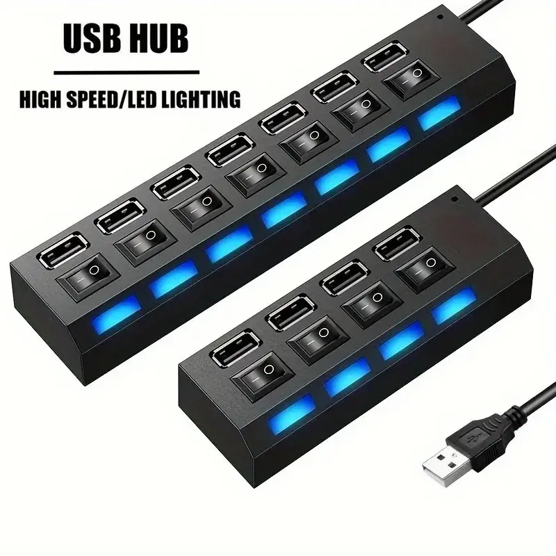 7-pordiline USB hub LED-indikaatoritega